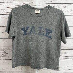 Vintage Vault Heather Gray with Blue Yale Lettering T-Shirt Size Small